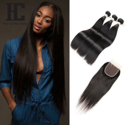 

HC Hair Products With Closure Straight Brazilian Virgin Hair With Closure 8A Brazilian Straight Hair 3 Bundles With Closure HC