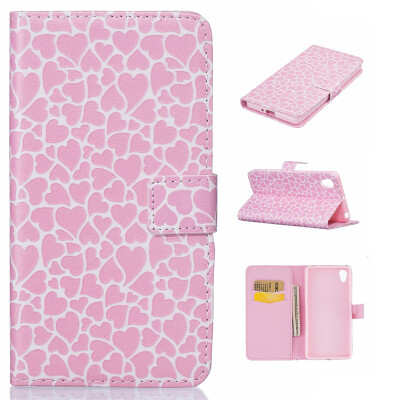 

Lovely Heart Design PU Leather Flip Cover Wallet Card Holder Case for SONY Xperia X