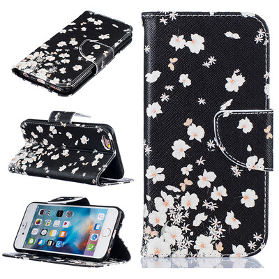 

Small white flowers Design PU Leather Flip Cover Wallet Card Holder Case for IPHONE 66S
