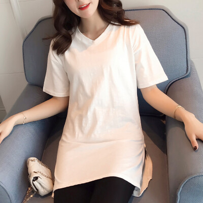 

VIVAHEART Korean Slim Long V-Shirt Short Sleeve T-Shirt Lingerie Pure Color Shirt Shirt Tide VWTD173135 White