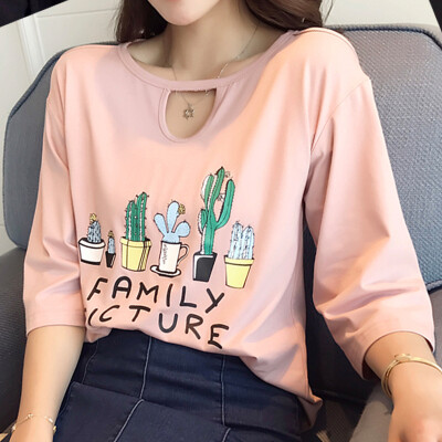 

VIVAHEART Korean casual loose hollow print T-shirt T-shirt female Korean version of the round neck shirt VWTD173132 pink