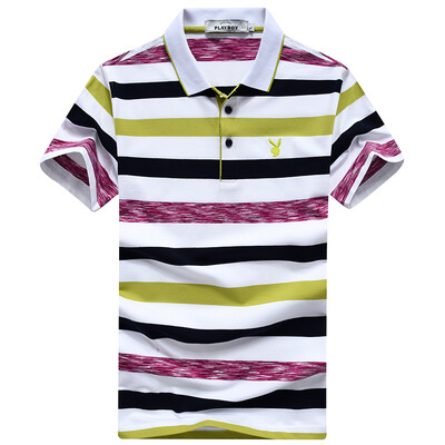 

Playboy (PLAYBOY) Футболка Мужская мода Slim с короткими рукавами полоса футболка Lapel POLO рубашка 17001PL1915 Green M