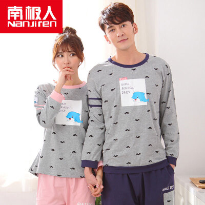 

Antarctic Nanjiren cotton pajamas home service men&women couples pajamas can wear long sleeves sets of cotton leisure home service suit male cute dolphin XXL
