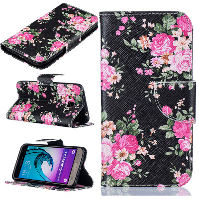 

Black flowers Design PU Leather Flip Cover Wallet Card Holder Case for SAMSUNG GALAXY J3J3 2016 J320