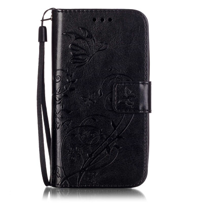 

Black Flower Design PU Leather Flip Cover Wallet Card Holder Case for MOTO E2