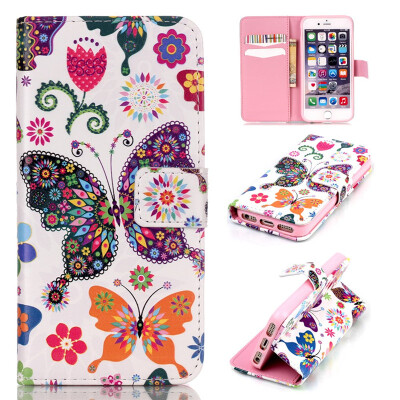 

Colorful Butterfly Design PU Leather Flip Cover Wallet Card Holder Case for IPHONE 5