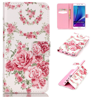 

Pink Rose Design PU Leather Flip Cover Wallet Card Holder Case for SAMSUNG Galaxy Note 5