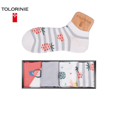 

Jingdong supermarket TOLORINIE 4 ​​pairs of casual socks Ms combed cotton spring&summer seasons low to help fruit jacquard female socks 22-24 color  K0235M0010