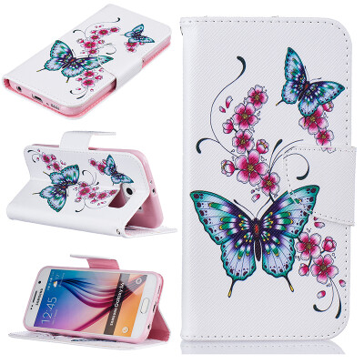 

Peach butterfly Design PU Leather Flip Cover Wallet Card Holder Case for SAMSUNG GALAXY S6