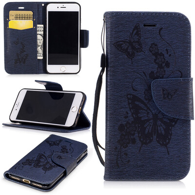 

Deep Blue Butterfly Style Embossing Classic Flip Cover with Stand Function and Credit Card Slot for IPHONE 7