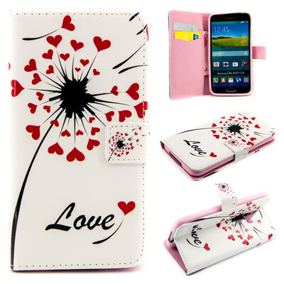 

Love heart dandelion Design PU Leather Flip Cover Wallet Card Holder Case for SAMSUNG GALAXY S5