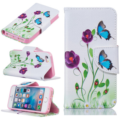 

Blue butterfly Design PU Leather Flip Cover Wallet Card Holder Case for IPHONE 5/5S/5SE