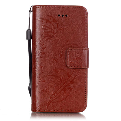 

Brown Flower Design PU Leather Flip Cover Wallet Card Holder Case for IPHONE 5S