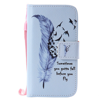 

Blue Feather Design PU Leather Flip Cover Wallet Card Holder Case for SAMSUNG J120 J12016
