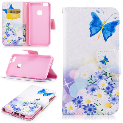 

Butterfly&flower Design PU Leather Flip Cover Wallet Card Holder Case for Huawei P10 Lite