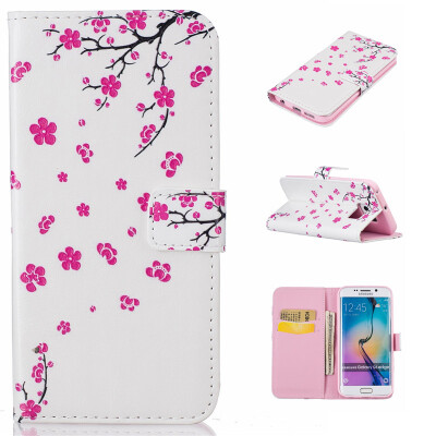 

peach blossom Design PU Leather Flip Cover Wallet Card Holder Case for SAMSUNG Galaxy S6 Edge