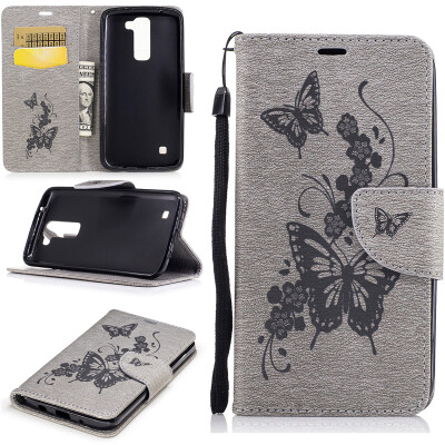 

Gray Butterfly Style Embossing Classic Flip Cover with Stand Function and Credit Card Slot for LG K7/K8