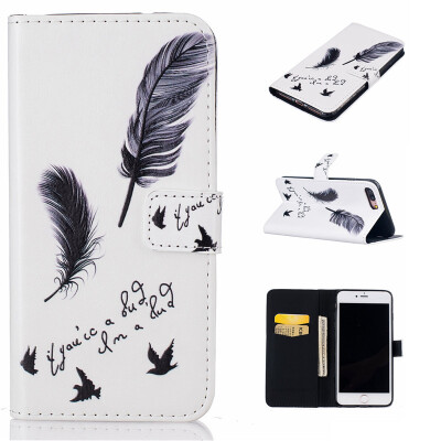 

Black plumes Design PU Leather Flip Cover Wallet Card Holder Case for IPHONE 7 Plus 5.5 inch