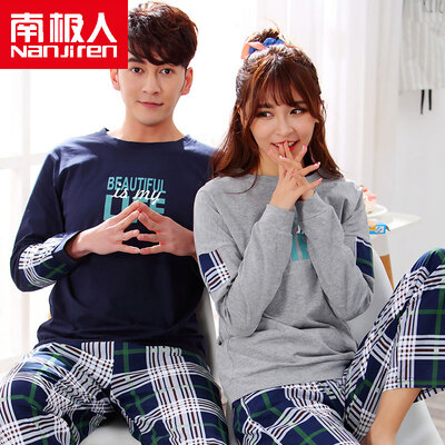 

Antarctic Nanjiren cotton pajamas home service men&women couples pajamas can wear long sleeves sets of cotton leisure home service suit men fashion letter