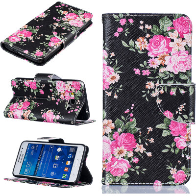 

Black flowers Design PU Leather Flip Cover Wallet Card Holder Case for SAMSUNG GALAXY Grand Prime G530
