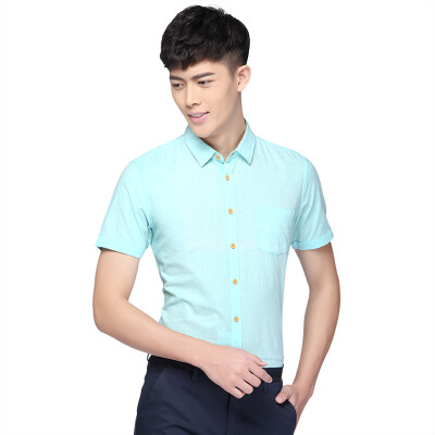 

Red beans Hodo men's business casual fashion simple small square collar men's short sleeve shirt C1 blue 180 / 96A