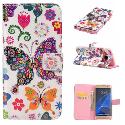 

Colorful Butterfly Design PU Leather Flip Cover Wallet Card Holder Case for SAMSUNG GALAXY S7 Edge