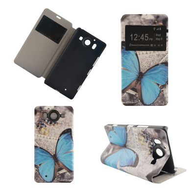 

Blue Butterfly Design PU Leather Flip Cover Wallet Card Holder Case for Microsoft Lumia 950