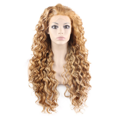 

26inch Long Curly Blonde Mix Heat Resistant Fiber Hair Synthetic Lace Front Wig