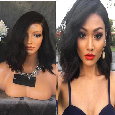 

Side Part Human Hair Wavy Bob Wig Glueless Natural Wave short Lace Front Wigs With Baby Hair
