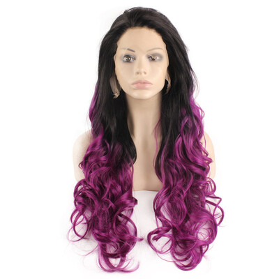 

Iwona Synthetic Hair Lace Front Long Wavy Black Purple Two Tone Ombre Wig