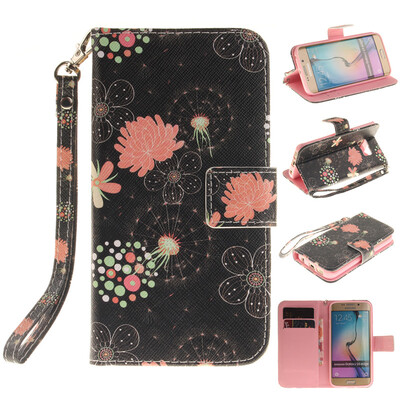 

Colorful flowers Design PU Leather Flip Cover Wallet Card Holder Case for SAMSUNG GALAXY S6 Edge