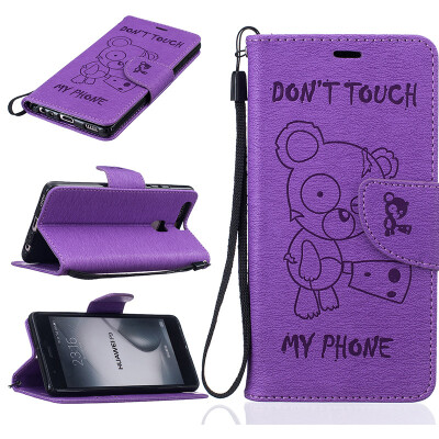

Purple Bear Style Embossing Classic Flip Cover with Stand Function and Credit Card Slot for HUAWEI P9