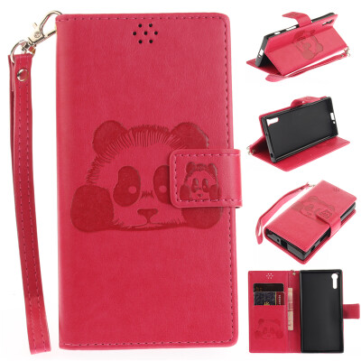 

Rose Panda Style Embossing Classic Flip Cover with Stand Function and Credit Card Slot for Sony Xperia XZ