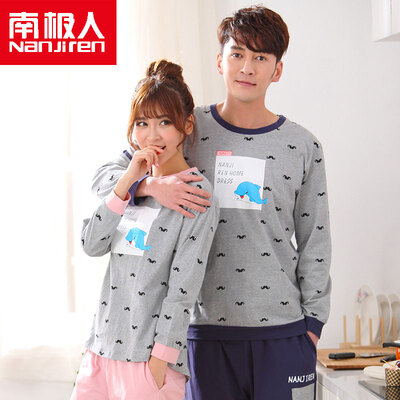 

Antarctic (Nanjiren) cotton pajamas home service men and women couples pajamas can wear long sleeves sets of cotton leisure home service suit female lovely dolphin M