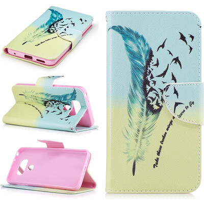 

Feathers and birds Design PU Leather Flip Cover Wallet Card Holder Case for LG G6