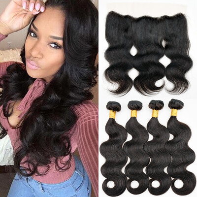 

13"x4" Peruvian Body Wave Lace Frontal Closure with Bundles 8A Peruvian Lace Frontal with Bundles Ear to Ear Lace Frontal Weave