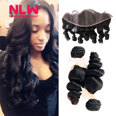 

NLW 10A Brazilian virgin human hair 4 bundles with frontal Loose wave hair weaves with frontal