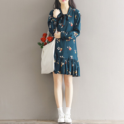 

City Plus CITYPLUS Art Romantic retro hit color tie printing dress CWQZ173152 rice white L
