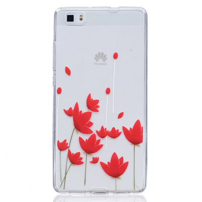 

Red flower Pattern Soft Thin TPU Rubber Silicone Gel Case Cover for HUAWEI P8 Lite