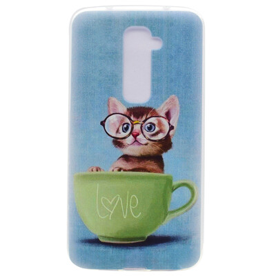 

Glasses cat Pattern Soft Thin TPU Rubber Silicone Gel Case Cover for LG G2