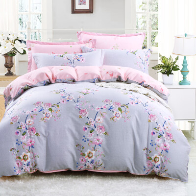 

Hong Rui bedding home textiles combed cotton printing four sets of four sets of bed sheets quilt 15 meters bed breeze condensate incense - purple