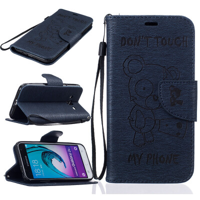 

Dark blue Bear Style Embossing Classic Flip Cover with Stand Function&Credit Card Slot for SAMSUNG GALAXY J3J3 2016 J320