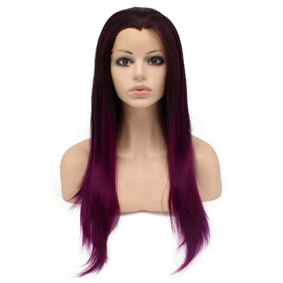 

Iwona Synthetic Hair Lace Front Long Stright Two Tone Ombre Brown Purple Wig