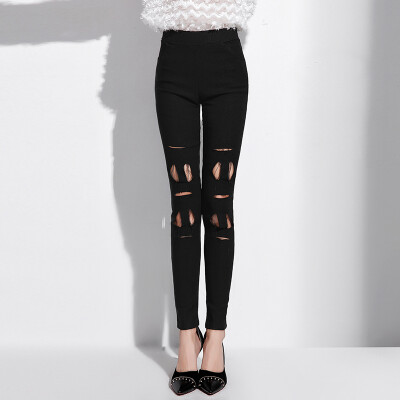 

MAZOE Leggings Hollow Cracks Sexy Slim Pants Pants Pants M109 Black Squares