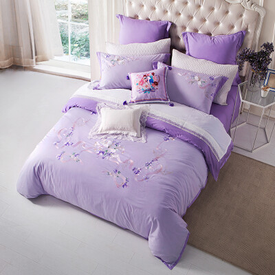 

(Tevel) Bedding Home Textiles Pure cotton embroidery four-piece set of 40 high-density fence flowers 1.5 meters bed 200 * 230cm