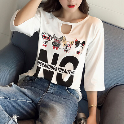 

VIVAHEART Korean version of the five-point sleeper hollow T-shirt loose print pattern underwear coat tide tide VWTD173131 white S