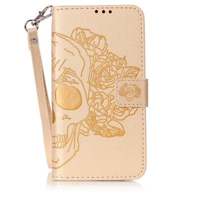 

Golden Skull Design PU Leather Flip Cover Wallet Card Holder Case for HUAWEI Y5II