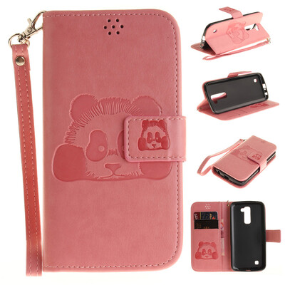 

Pink Panda Style Embossing Classic Flip Cover with Stand Function and Credit Card Slot for LG K10
