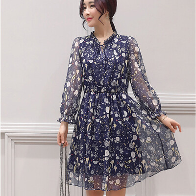 

Longyue Women&39s Print Dress Slim Slim Chiffon Skirt LWQZ173406 Blue