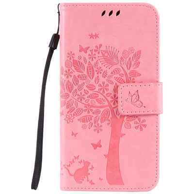 

Pink Tree Design PU Leather Flip Cover Wallet Card Holder Case for HUAWEI Y6